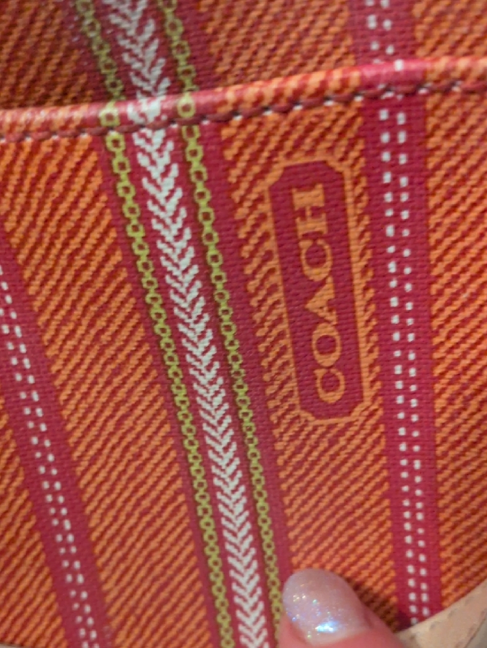 Coach Orange and Pink Stripe Canvas Shoulder Bag with Cream Trim - Picture 3 of 16
